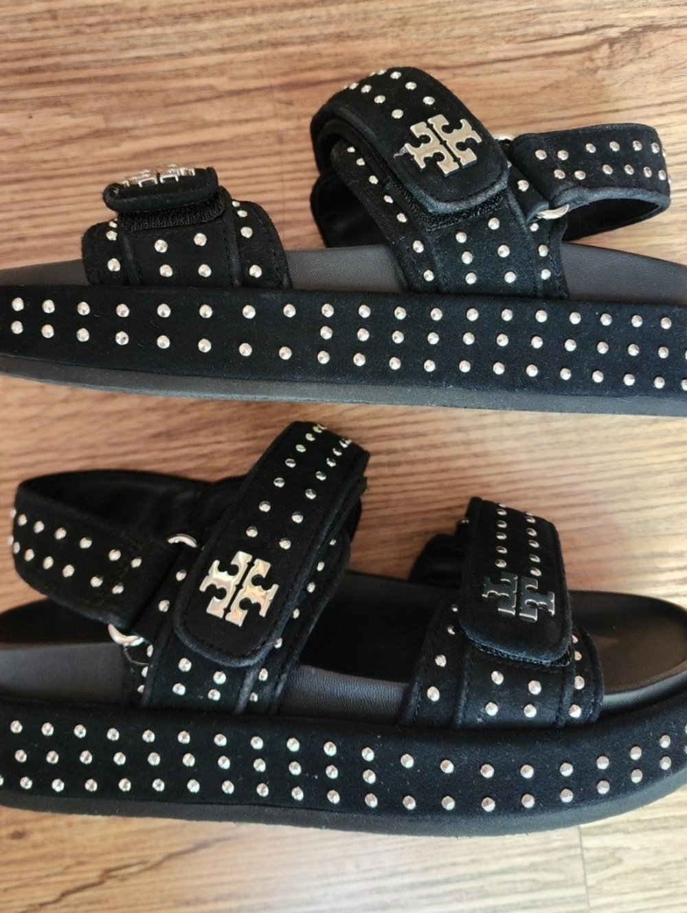 Size 5.5 - 🆕️ TORY BURCH KIRA Black Sport Studded Platform Sandals with Logo - Picture 8 of 12